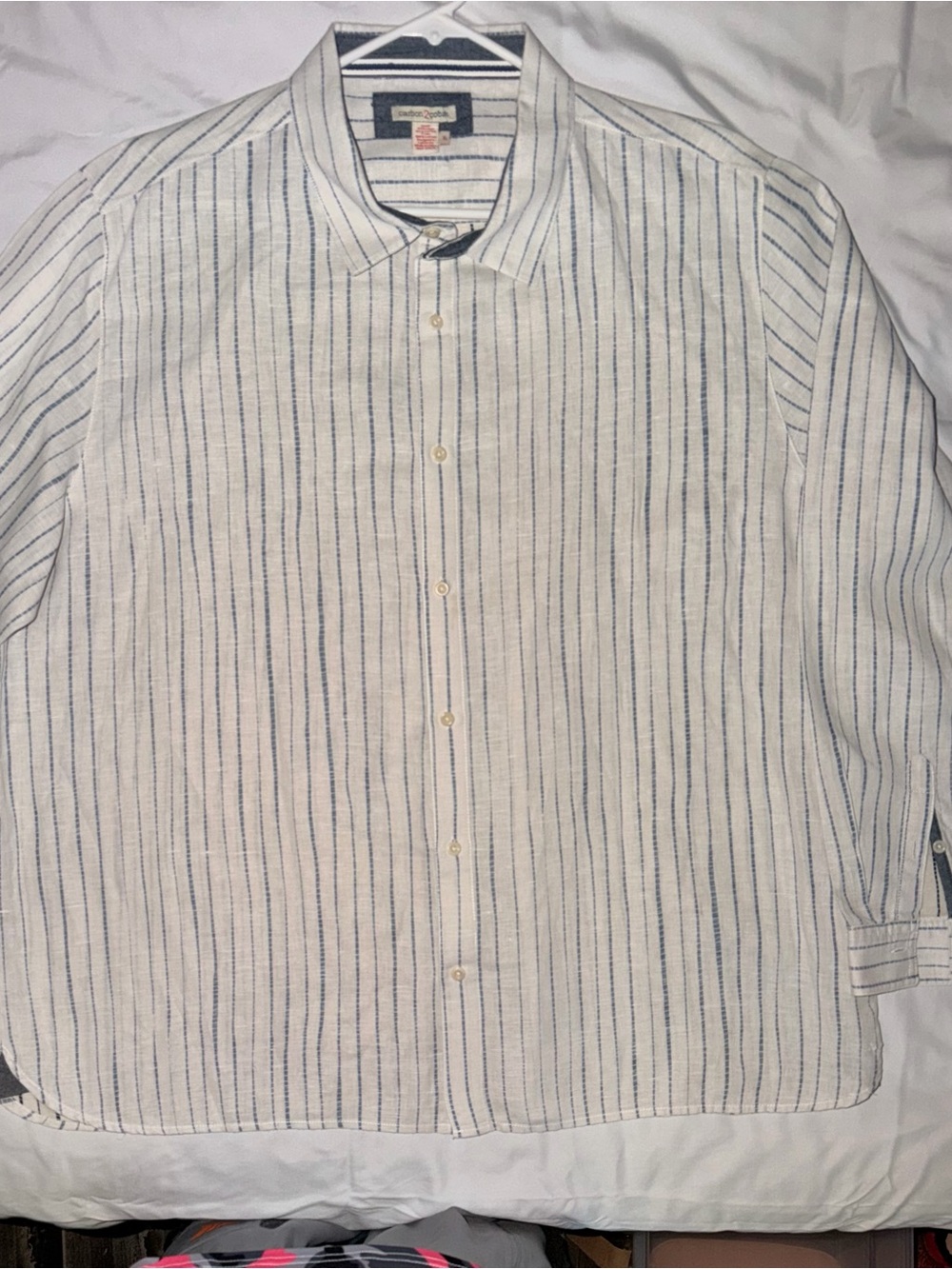 Carbon2Cobalt Men’s XL Linen Cotton Shirt Blue Stripe Long Sleeve Button Up